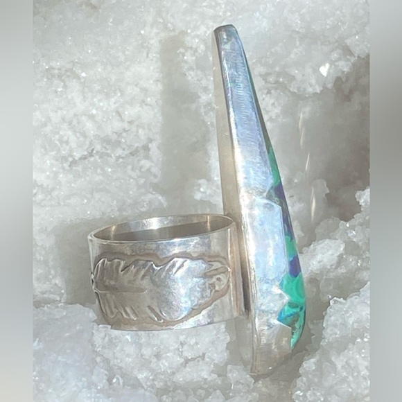 Malachite in Azurite Sterling Talon Ring - Picture 6 of 10
